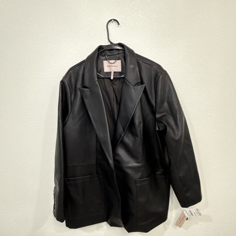 BCBG Maxazria Vegan Leather Coat Blazer Womens Size XXL Black Soft